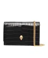 Alexander Mcqueen Skull Small Embossed Croc Leather Crossbody Bag In Black
