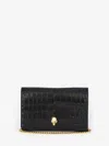 Alexander Mcqueen Skull Small Embossed Croc Leather Crossbody Bag In Black