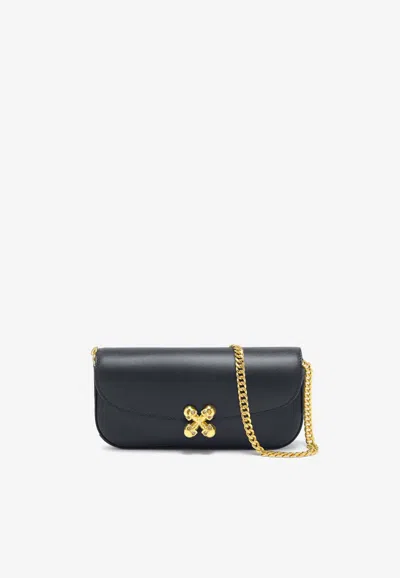 Alexander Mcqueen Small Skull Flower Crossbody Bag In Calf Leather In Black