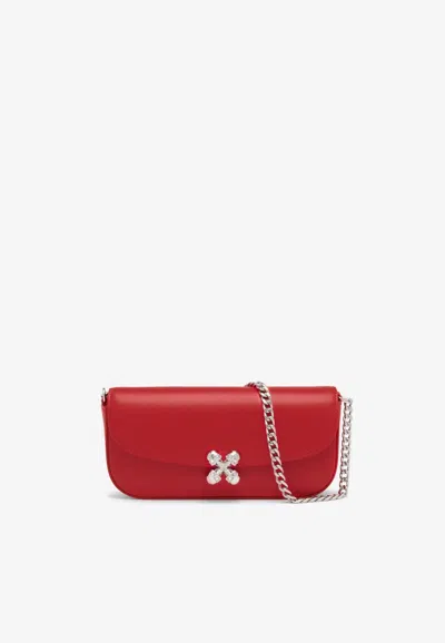 Alexander Mcqueen Small Skull Flower Crossbody Bag In Calf Leather In Red