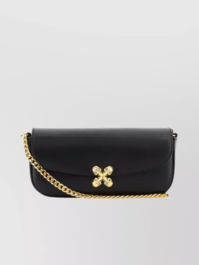 Alexander Mcqueen Small Skull Flower Crossbody Bag With Chain Strap And Gold-tone Hardware In Black