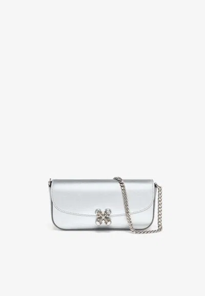 Alexander Mcqueen Small Skull Flower Metallic Leather Clutch In Silver