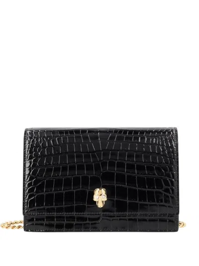 Alexander Mcqueen Small Skull Embossed Shoulder Bag In Black