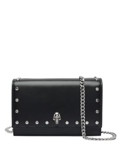 Alexander Mcqueen Small Skull Studded Shoulder Bag In Black