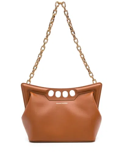 Alexander Mcqueen The Mini Peak Crossbody Bag In Caramel Tan