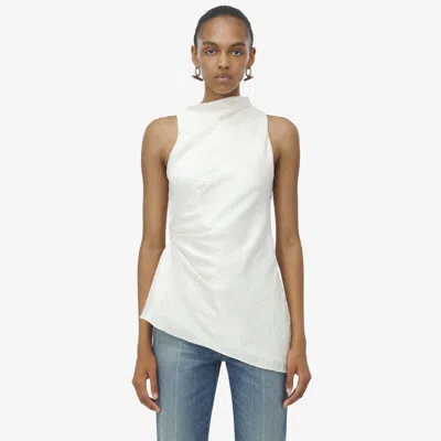 Alexander Mcqueen Mcqueen Asymmetric Crinkled Satin Top In Oyster