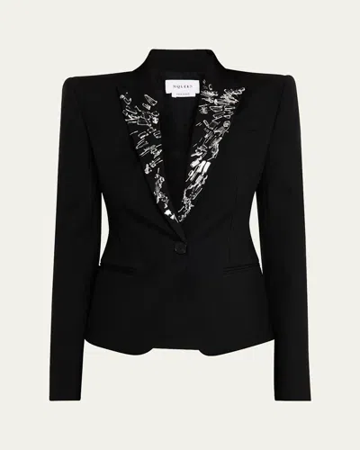 Alexander Mcqueen Smashed Screen Crystal-lapel Single-breasted Jacket In Black