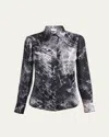 Alexander Mcqueen Smashed Screen Print Button Down Silk Blouse In Black