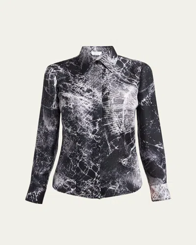 Alexander Mcqueen Smashed Screen Print Button Down Silk Blouse In Black