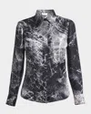 Alexander Mcqueen Smashed Screen Print Button Down Silk Blouse In Black