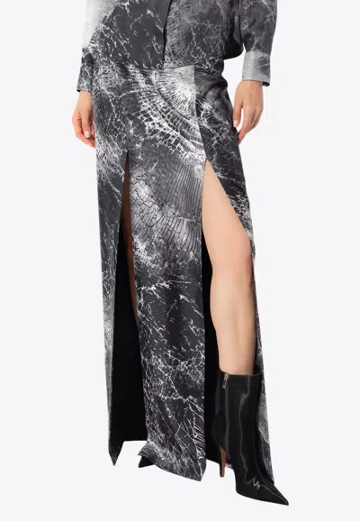 Alexander Mcqueen Smashed Screen Print Silk Maxi Skirt With High Slits