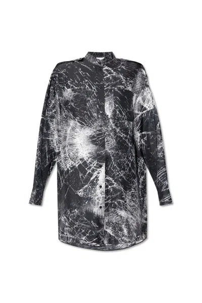 Alexander Mcqueen Printed Silk Shirt Dress In Black