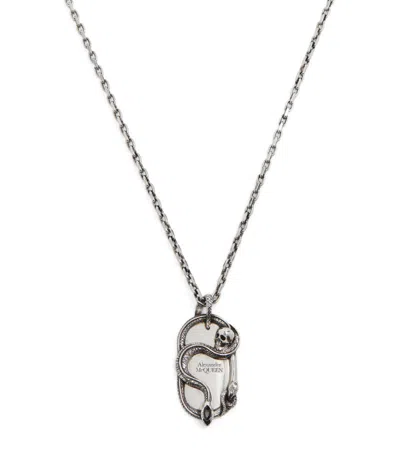 Alexander Mcqueen Snake And Skull Pendant Necklace In Silver