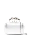 Alexander Mcqueen Four-ring Metallic Leather Clutch Bag In Silver