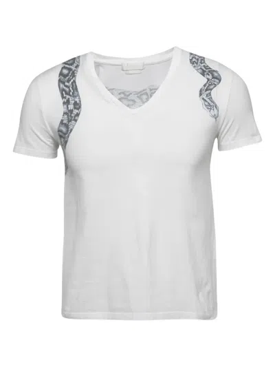 Pre-owned Alexander Mcqueen Snake-print V-neck T-shirt In White