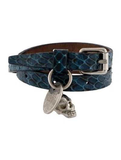 Pre-owned Alexander Mcqueen Snakeskin & Crystal Wrap Charm Bracelet In Multi
