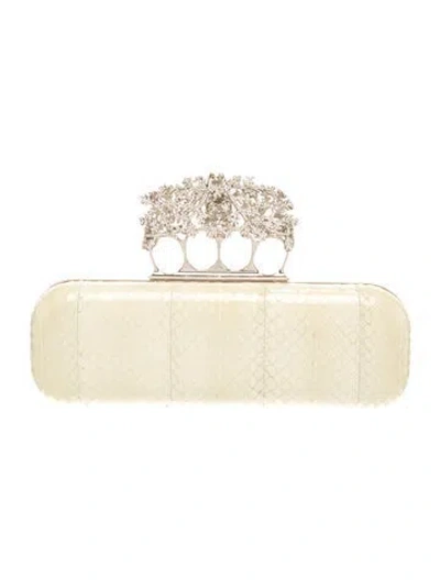 Pre-owned Alexander Mcqueen Snakeskin Snow Flake Knuckle Box In Neutrals