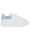 Alexander Mcqueen White Leather Sneakers With Pastel Light Blue Suede Heel In Blue