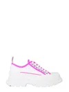 Alexander Mcqueen Women Tread Slick Canvas Sneakers With Fluo Leather Sneakers In White