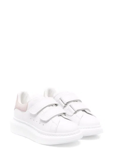 Alexander Mcqueen Kids' Suede-trimmed Leather Exaggerated-sole Sneakers In White,navy