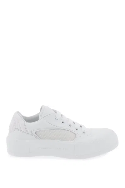 Alexander Mcqueen Embossed-logo Leather Sneakers In White