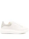 Alexander Mcqueen Ivory Leather Sneakers With Grey Leather Heel In White