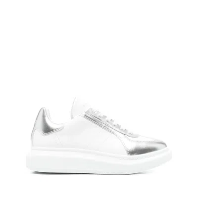 Alexander Mcqueen Metallic-panel Leather Sneakers In White