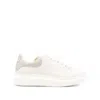 Alexander Mcqueen Ivory Leather Sneakers With Grey Leather Heel In Neutral