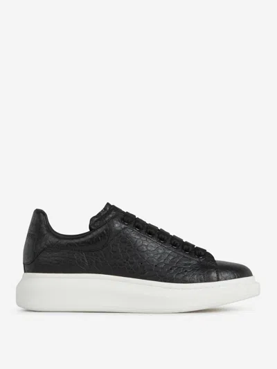 Alexander Mcqueen Black Leather Sneakers With Black Leather Heel