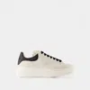 Alexander Mcqueen Leather Sneakers With Contrasting Heel In Neutral