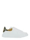 Alexander Mcqueen White Oversize Sneakers With Snake Print On The Heel In Leather Man
