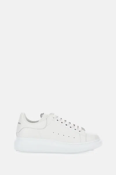 Alexander Mcqueen White Low Top Sneakers With Logo Lettering On Tongue And Heel In Leather Woman
