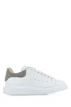 Alexander Mcqueen White Leather Sneakers With Grey Suede Heel In White