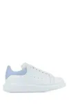 Alexander Mcqueen White Leather Sneakers With Light Blue Leather Heel In White
