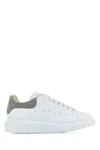 Alexander Mcqueen White Leather Sneakers With Grey Suede Heel In White