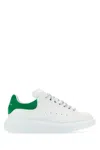Alexander Mcqueen White Leather Sneakers With Grass Green Suede Heel In White