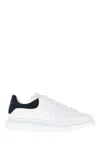Alexander Mcqueen White Leather Sneakers With Dark Blue Suede Heel In White