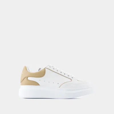 Alexander Mcqueen Women's Oversized Leather Low-top Sneakers In White Camel