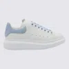 Alexander Mcqueen Women White Leather Sneakers With Pastel Light Blue Suede Heel