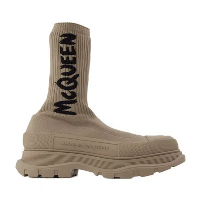 Alexander Mcqueen Sock Boots In Beige