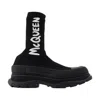 Alexander Mcqueen Sock-style Logo-print Boots In Black