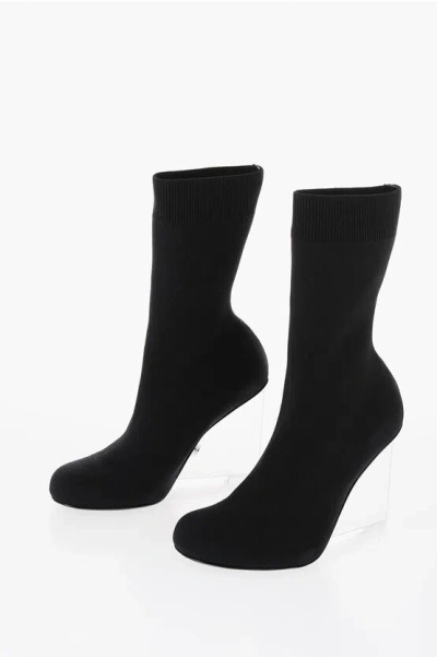 Alexander Mcqueen Sock Boots With Clear Wedge 11 Cm In Black