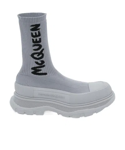 ALEXANDER MCQUEEN ALEXANDER MCQUEEN LOGO PRINTED SOCK-STYLE BOOTS