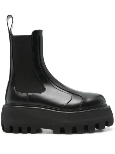 Alexander Mcqueen Black Glossy Leather Ankle Boots With Tank Sole