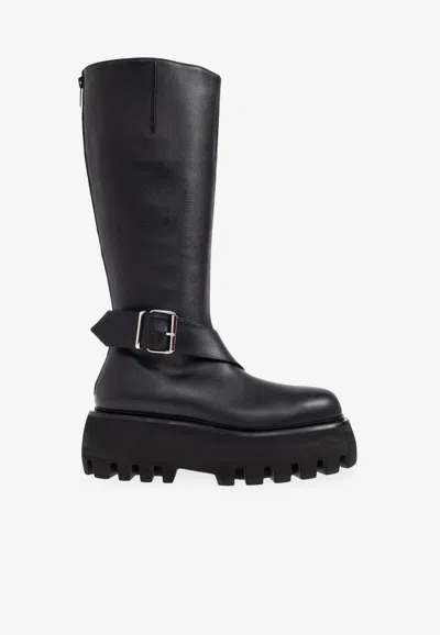 Alexander Mcqueen Sofa Knee-high Leather Platform Boots In Black