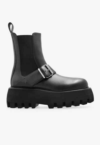 Alexander Mcqueen Sofa Leather Platform Ankle Boots In Black
