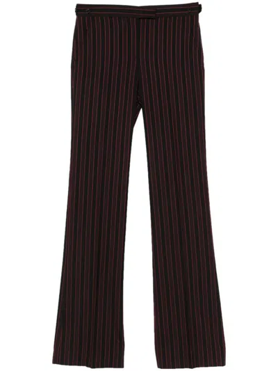 Alexander Mcqueen Soft Striped Wool Trousers In Nero E Bordeaux