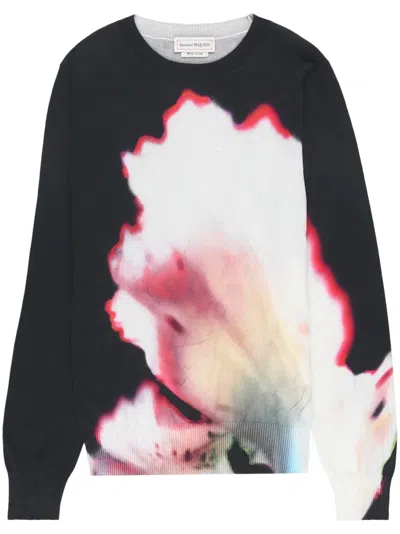 Alexander Mcqueen Alexander Mc Queen Jersey With Solarised Flower Print In Black