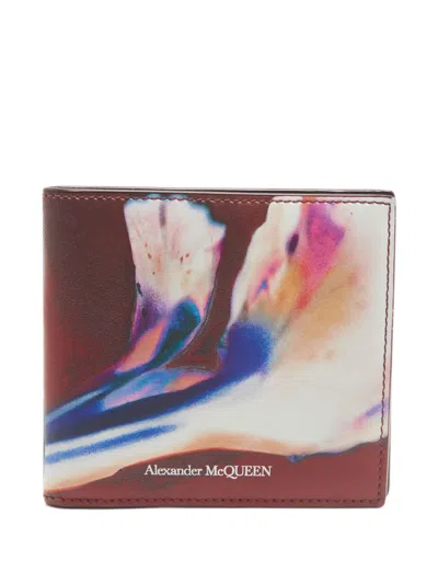 Pre-owned Alexander Mcqueen Solarised Flower-print Bifold Wallet In Red