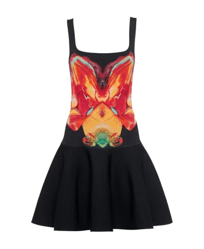 ALEXANDER MCQUEEN ALEXANDER MCQUEEN SOLARISED ORCHID JACQUARD SLEEVELESS MINI DRESS
